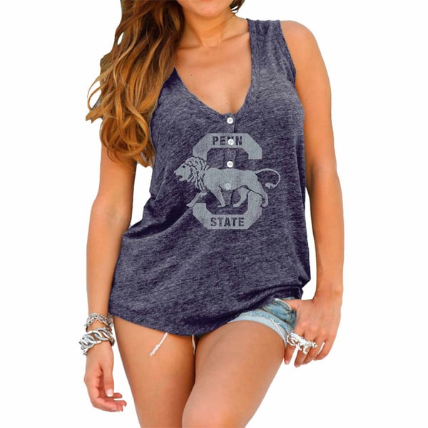 Womens Penn State Nittany Lions Original Retro Brand Navy Blue Relaxed Henley Tank Top