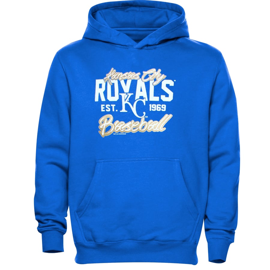 Kansas City Royals Youth Royal Blue Script Baseball Pullover Hoodie
