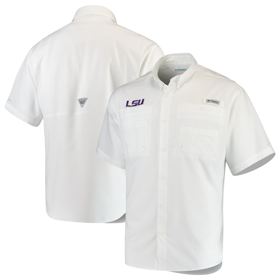 LSU Tigers Columbia PFG Tamiami Shirt - White