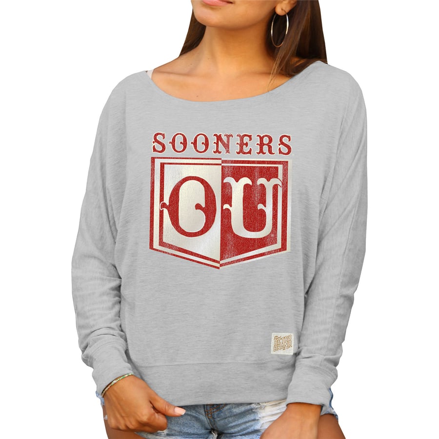 Original Retro Brand Oklahoma Sooners Women's Gray Relaxed Boatneck ...