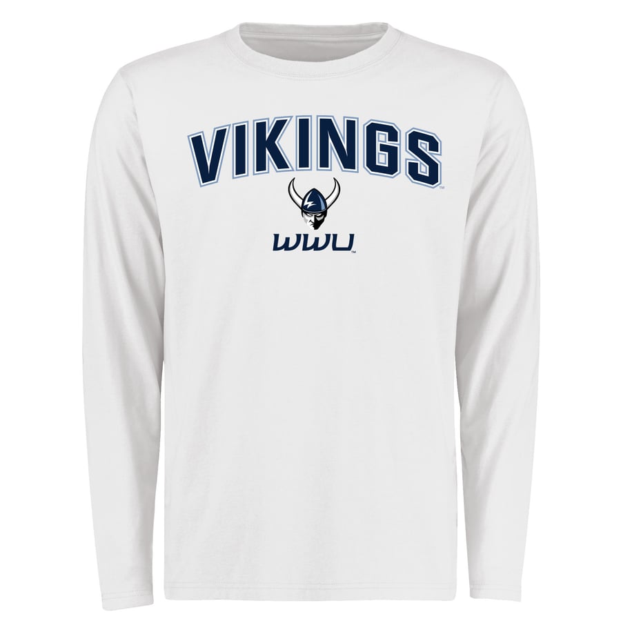 Western Washington Vikings White Proud Mascot Long Sleeve T-Shirt