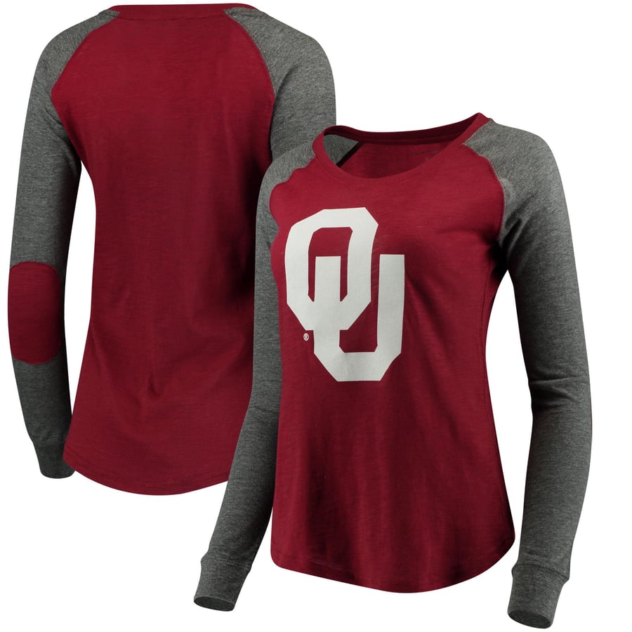 Oklahoma Sooners Women's Crimson Gray Preppy Elbow Patch Slub Long ...
