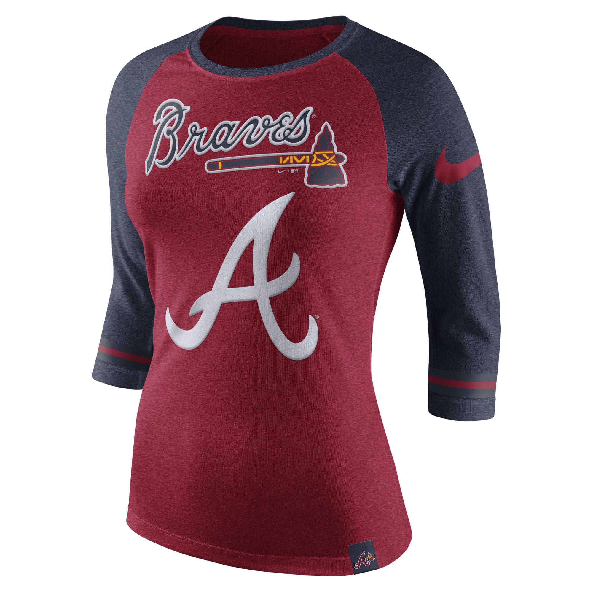 Nike Atlanta Braves Women's Heathered Red Tri-Blend 3/4-Sleeve Raglan T ...