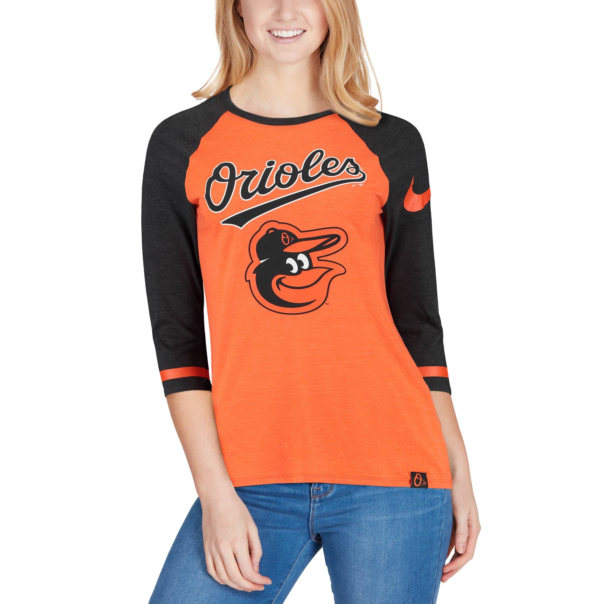Nike Baltimore Orioles Women's Orange Tri-Blend 3/4-Sleeve Raglan T-Shirt
