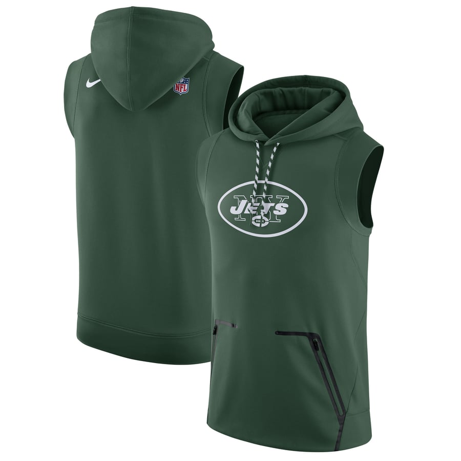 Nike New York Jets Green Sideline Sleeveless Therma-FIT Pullover Hoodie