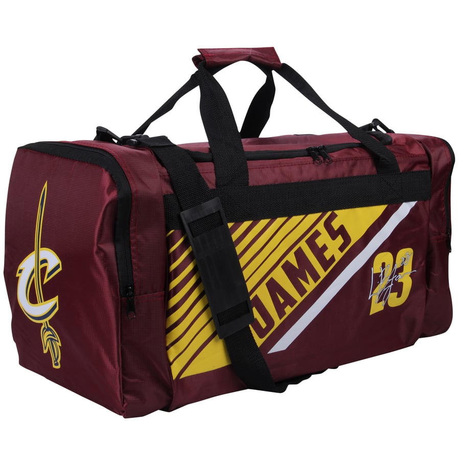 LeBron James Cleveland Cavaliers Wine Player Border Stripe Duffle Bag
