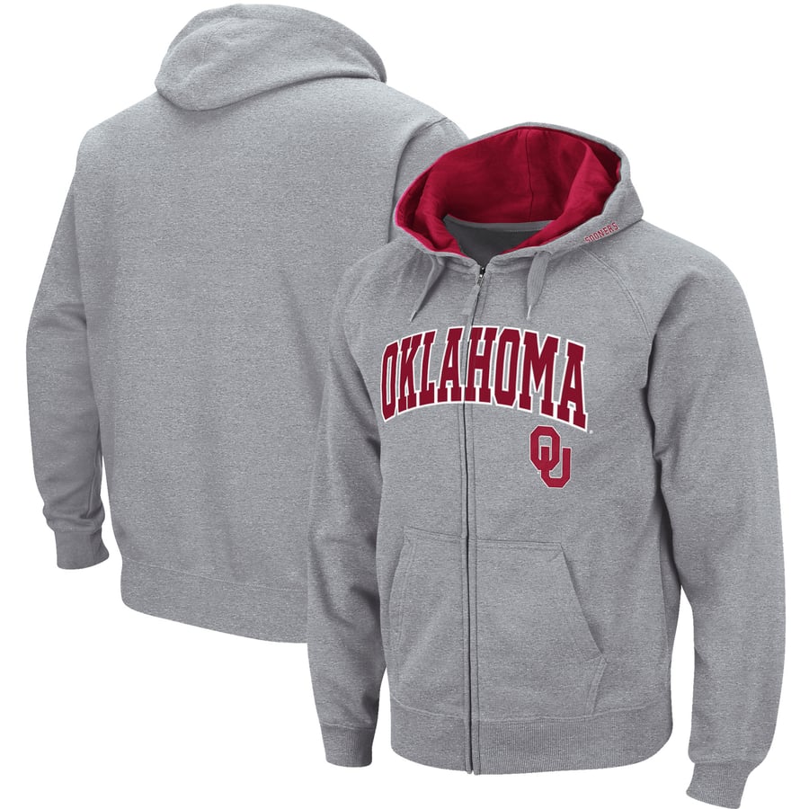 Oklahoma Sooners Gray Arch & Logo Tackle Twill Full-Zip Hoodie