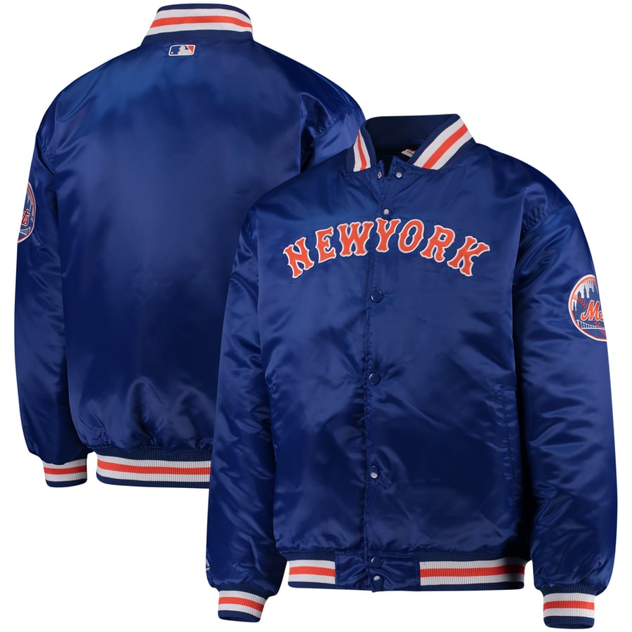 New York Mets Majestic Big & Tall Satin FullButton Jacket Royal