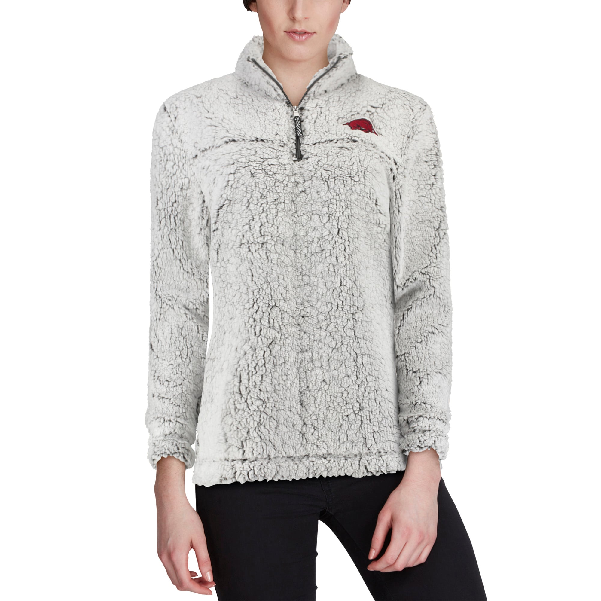 Arkansas Razorbacks Women's Gray Sherpa Super Soft Quarter Zip Pullover ...