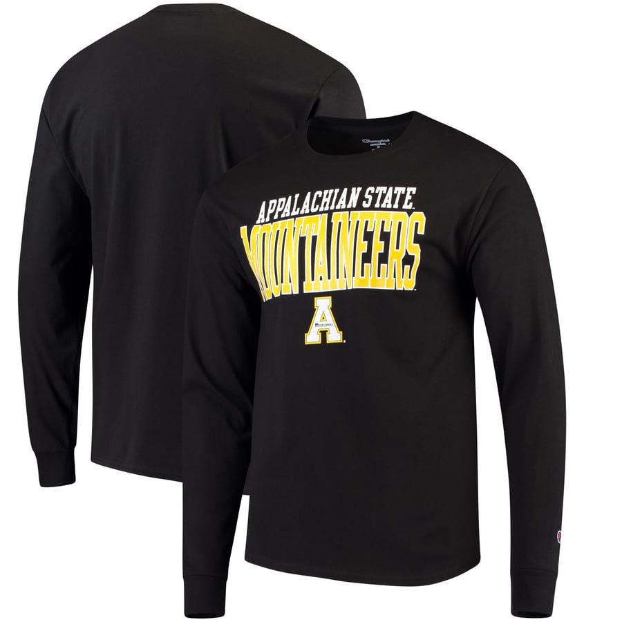 Champion Appalachian State Mountaineers Black Stacked Logo Long Sleeve ...