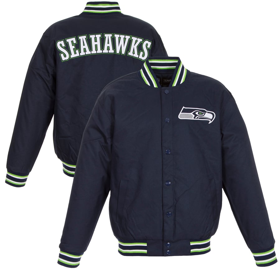 Men S Jh Design College Navy Seattle Seahawks Poly Twill Varsity Jacket
