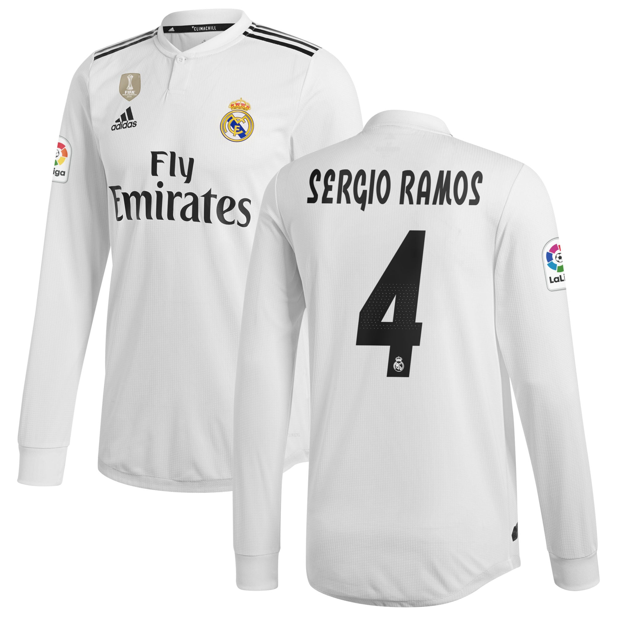 adidas Sergio Ramos Real Madrid White 2018/19 Home Authentic Long ...