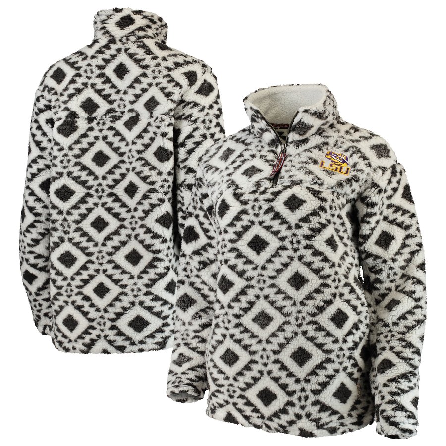 LSU Tigers Pressbox Women's Tribal Poodle Sherpa Quarter-Zip Jacket - White/Black