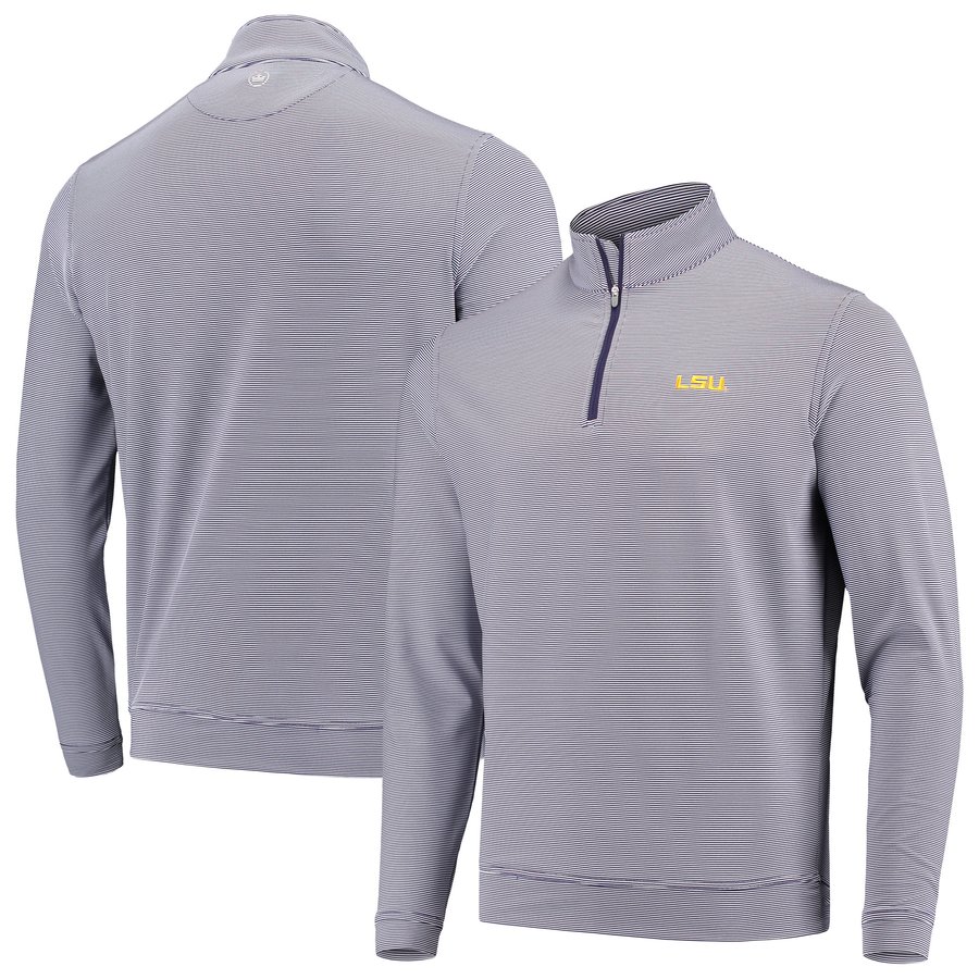 LSU Tigers Peter Millar Perth Mini Stripe Stretch Quarter-Zip Pullover Jacket - Purple