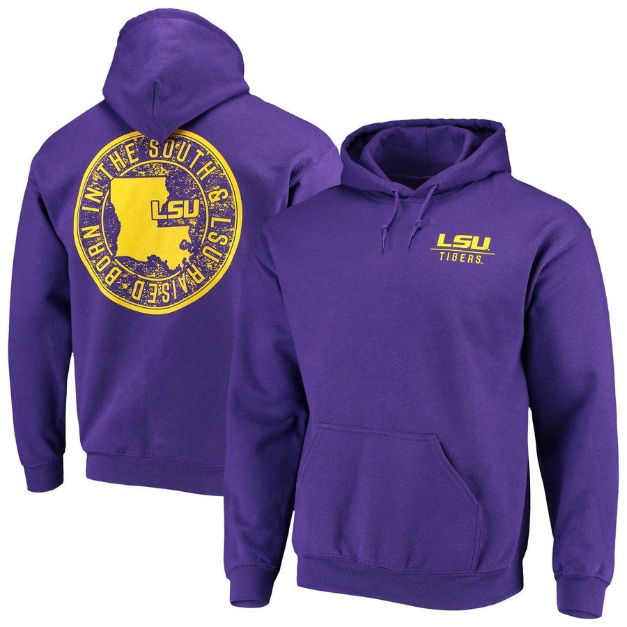 LSU Tigers Basic Slogan Born & Raised Pullover Hoodie - Purple
