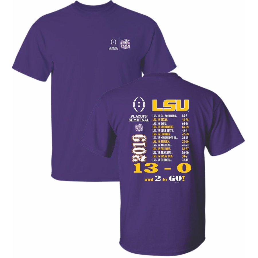 LSU Tigers College Football Playoff 2019 Peach Bowl Bound 13-0 Perfect Season T-Shirt - Purple