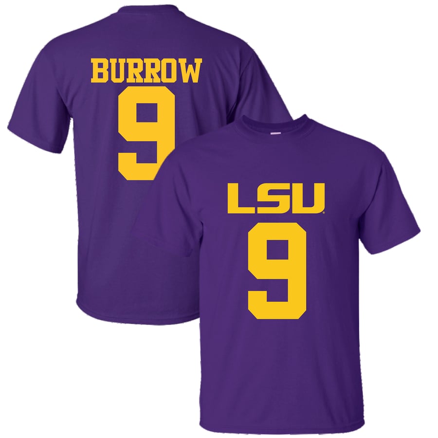 Joe Burrow LSU Tigers Name & Number T-Shirt – Purple