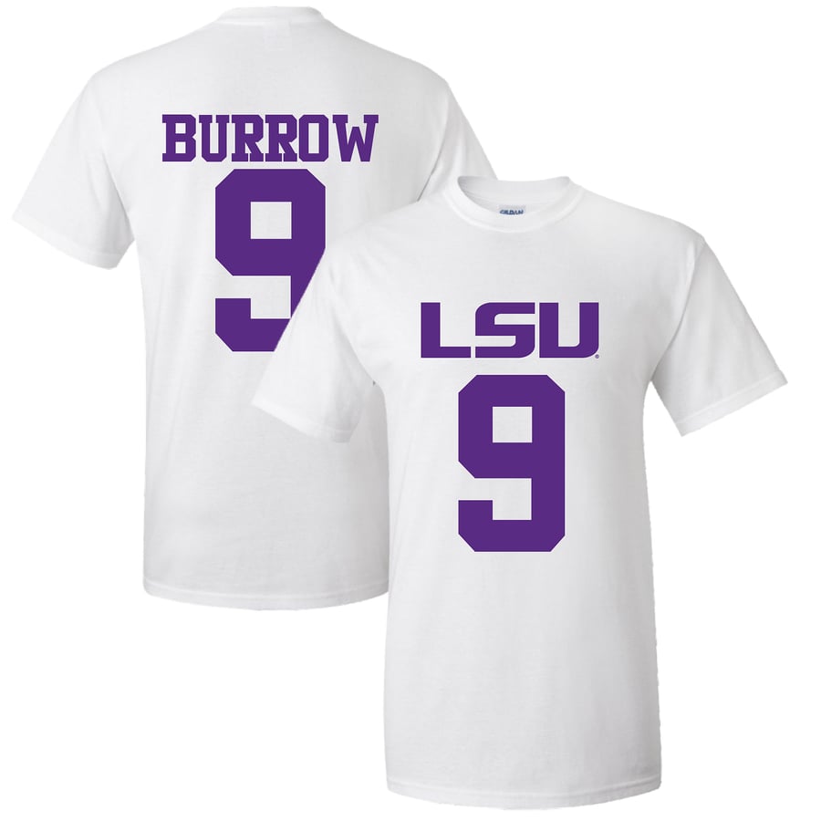 Joe Burrow LSU Tigers Name & Number T-Shirt – White