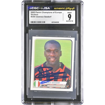 Clarence Seedorf AC Milan Autographed 2005 Panini Champions of Europe Stickers #258 CGC Authenticated 9/10 Card
