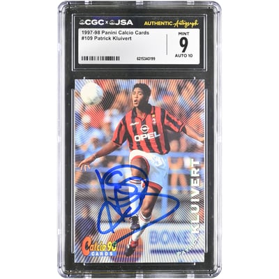 Patrick Kluivert AC Milan Autographed 1997-98 Panini Calcio Cards #109 CGC Authenticated 9/10 Card