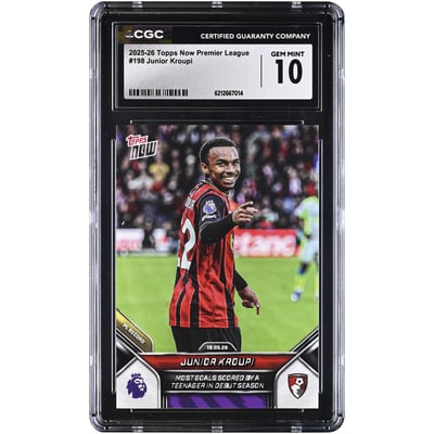 Junior Kroupi AFC Bournemouth 2025-26 Topps Now Premier League Most Goals Scored By a Teenager in Debut Season #198 CGC Authenticated GEM MINT 10 Card 