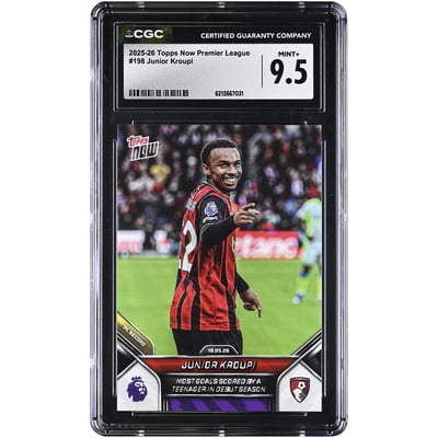 Junior Kroupi AFC Bournemouth 2025-26 Topps Now Premier League Most Goals Scored By a Teenager in Debut Season #198 CGC Authenticated MINT+ 9.5 Card 