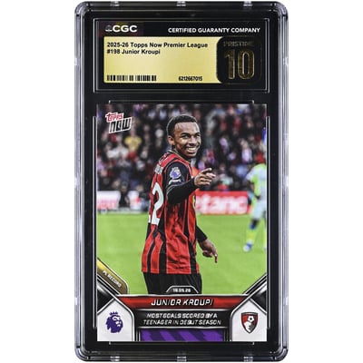 Junior Kroupi AFC Bournemouth 2025-26 Topps Now Premier League Most Goals Scored By a Teenager in Debut Season #198 CGC Authenticated PRISTINE 10 Card 