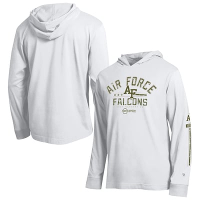  Air Force Falcons Champion Operation Hat Trick Sleeve Line Hooded Long Sleeve T-Shirt - White