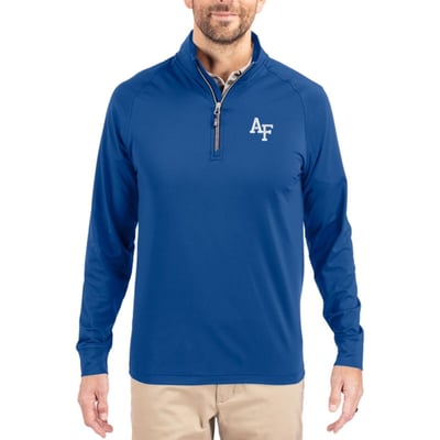  Air Force Falcons Cutter & Buck Soft Knit Stretch Raglan Quarter-Zip Pullover - Royal