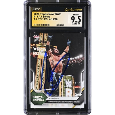 AJ Styles WWE Autographed 2026 Topps Now WWE #13 CGC Fanatics Witnessed Authenticated 9.5/10 Card
