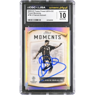 Patrick Kluivert Ajax Autographed 2022-23 Topps Finest UEFA CC Finest Moments #FM-3 CGC Authenticated 10/10 Card