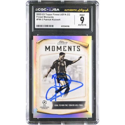Patrick Kluivert Ajax Autographed 2022-23 Topps Finest UEFA CC Finest Moments #FM-3 CGC Authenticated 9/10 Card