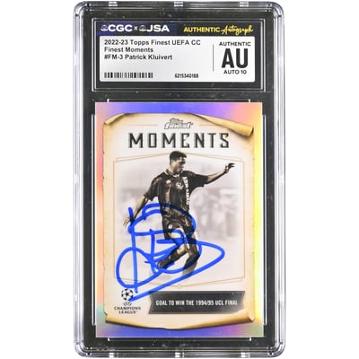 Patrick Kluivert Ajax Autographed 2022-23 Topps Finest UEFA CC Finest Moments #FM-3 CGC Authenticated AUTO 10 Card