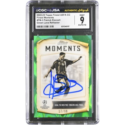 Patrick Kluivert Ajax Autographed 2022-23 Topps Finest UEFA CC Green Lava Refractor #FM-3 #/99 CGC Authenticated 9/10 Card