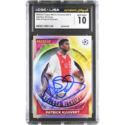 Patrick Kluivert Ajax Autographed 2022-23 Topps Merlin Chrome UEFA Ageless Alchemy #AA-8 CGC Authenticated GEM MINT 10 Card