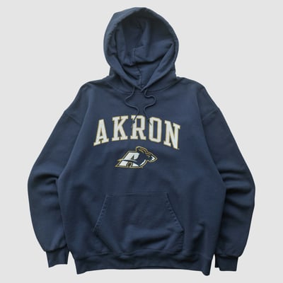 Akron Zips Champion 2000s Hooded Pullover Sweatshirt - Navy - L by Fanatics Real Vintage