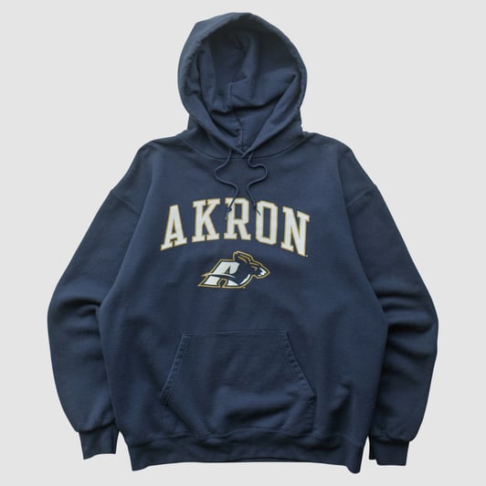 Akron Zips Champion 2000s Hooded Pullover Sweatshirt - Navy - L by Fanatics Real Vintage