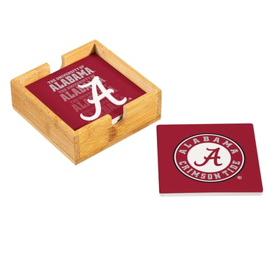 Alabama Crimson Tide Four-Piece Ceramic Coaster Set with Wood Caddy