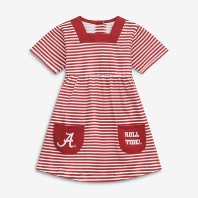 Alabama Crimson Tide Little King Girls Toddler Square Neck Striped Dress - Crimson