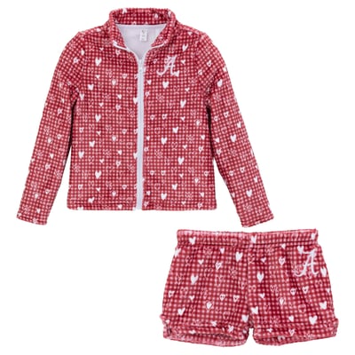 Alabama Crimson Tide ZooZatz Girls Toddler Heart Plaid Plush Full-Zip Jacket & Shorts Set - Crimson