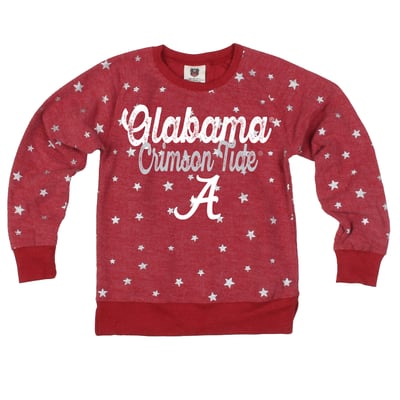 Alabama Crimson Tide Wes & Willy Girls Youth Shimmer Star Reverse Fleece Sweatshirt - Crimson