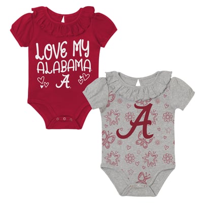  Alabama Crimson Tide Outerstuff Infant Two-Pack Playtime Ruffle Bodysuit Set - Crimson/Gray