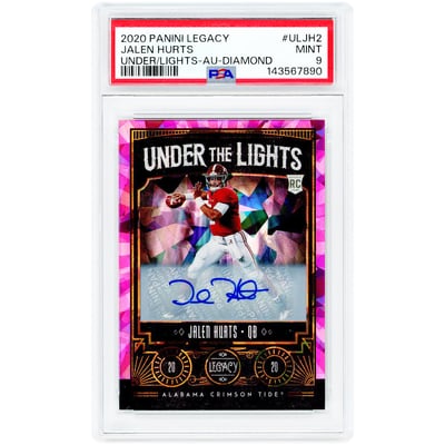 Jalen Hurts Alabama Crimson Tide Autographed 2020 Panini Legacy Under the Lights Pink Diamond #UL-JH2 #1/5 PSA Authenticated 9 Rookie Card