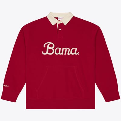  Alabama Crimson Tide Mitchell & Ness Retro Roots French Terry Fleece Polo - Crimson