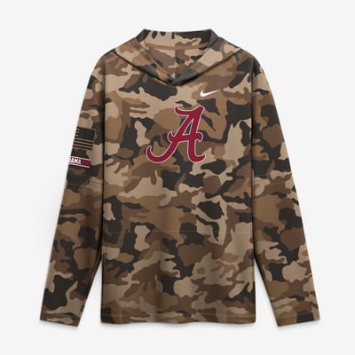 Alabama Crimson Tide Nike 2026 Military Appreciation Sideline Dri-FIT Hooded Long Sleeve T-Shirt - Camo