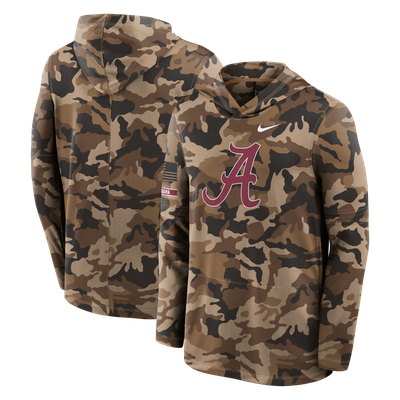 Alabama Crimson Tide Nike 2026 Military Appreciation Sideline Dri-FIT Hooded Long Sleeve T-Shirt - Camo