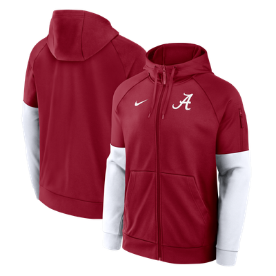  Alabama Crimson Tide Nike Primetime Primary Logo Therma-FIT Raglan Full-Zip Hoodie - Crimson