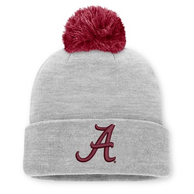 Alabama Crimson Tide Nike Unisex Primetime Script Cuffed Knit Hat with Pom - Heather Gray