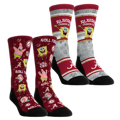  Alabama Crimson Tide Rock Em Unisex SpongeBob SquarePants Two-Pack Crew Socks Set - Crimson