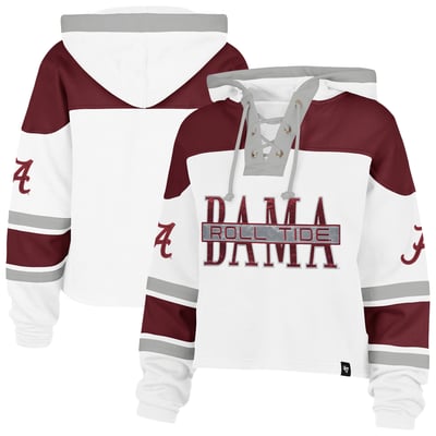  Alabama Crimson Tide '47 Women's Cut Thru Cropped Superior Lacer Pullover Hoodie - White